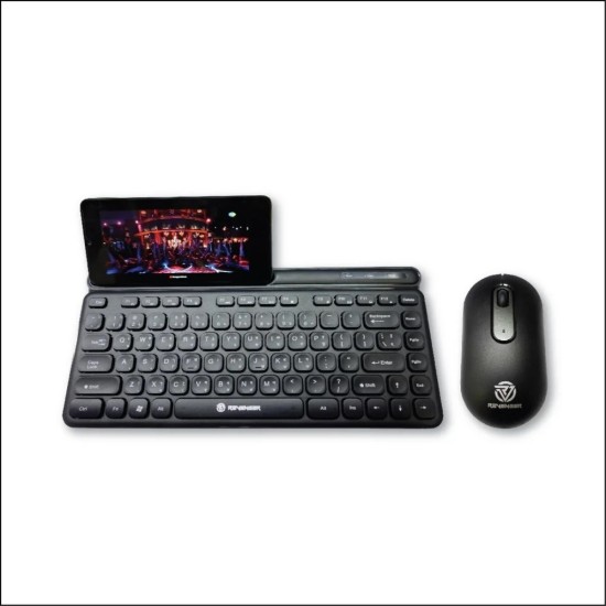 REVENGER RKM-24W Mini Black Wireless Keyboard & Mouse with Smart Phone & iPad Holder Combo