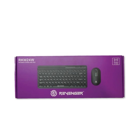 REVENGER RKM-24W Mini Black Wireless Keyboard & Mouse with Smart Phone & iPad Holder Combo